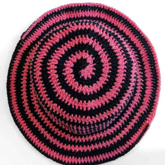 Pink and Black Crochet Spiral Bucket Hat