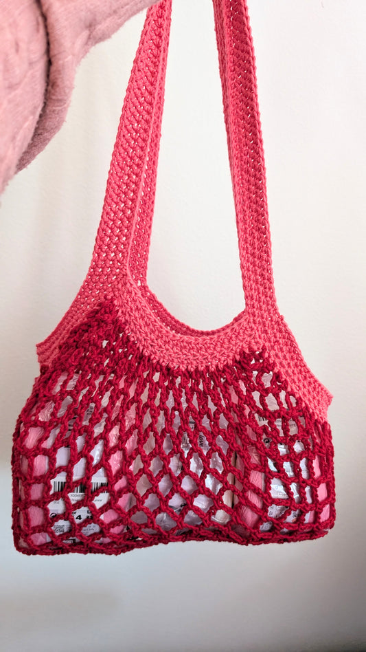 Red and Pink Mesh Market Bag - Small