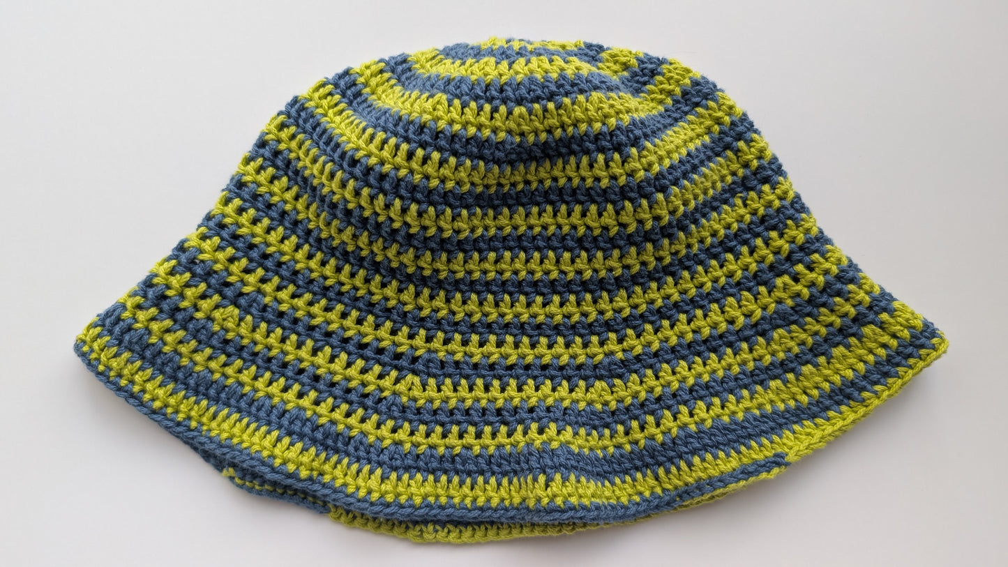 Blue and Green Crochet Spiral Bucket Hat