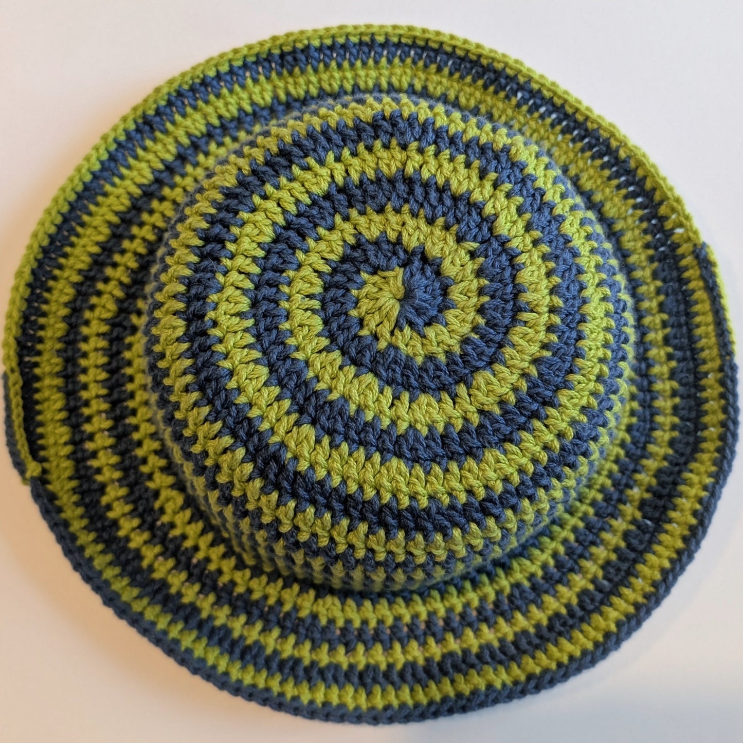 Blue and Green Crochet Spiral Bucket Hat