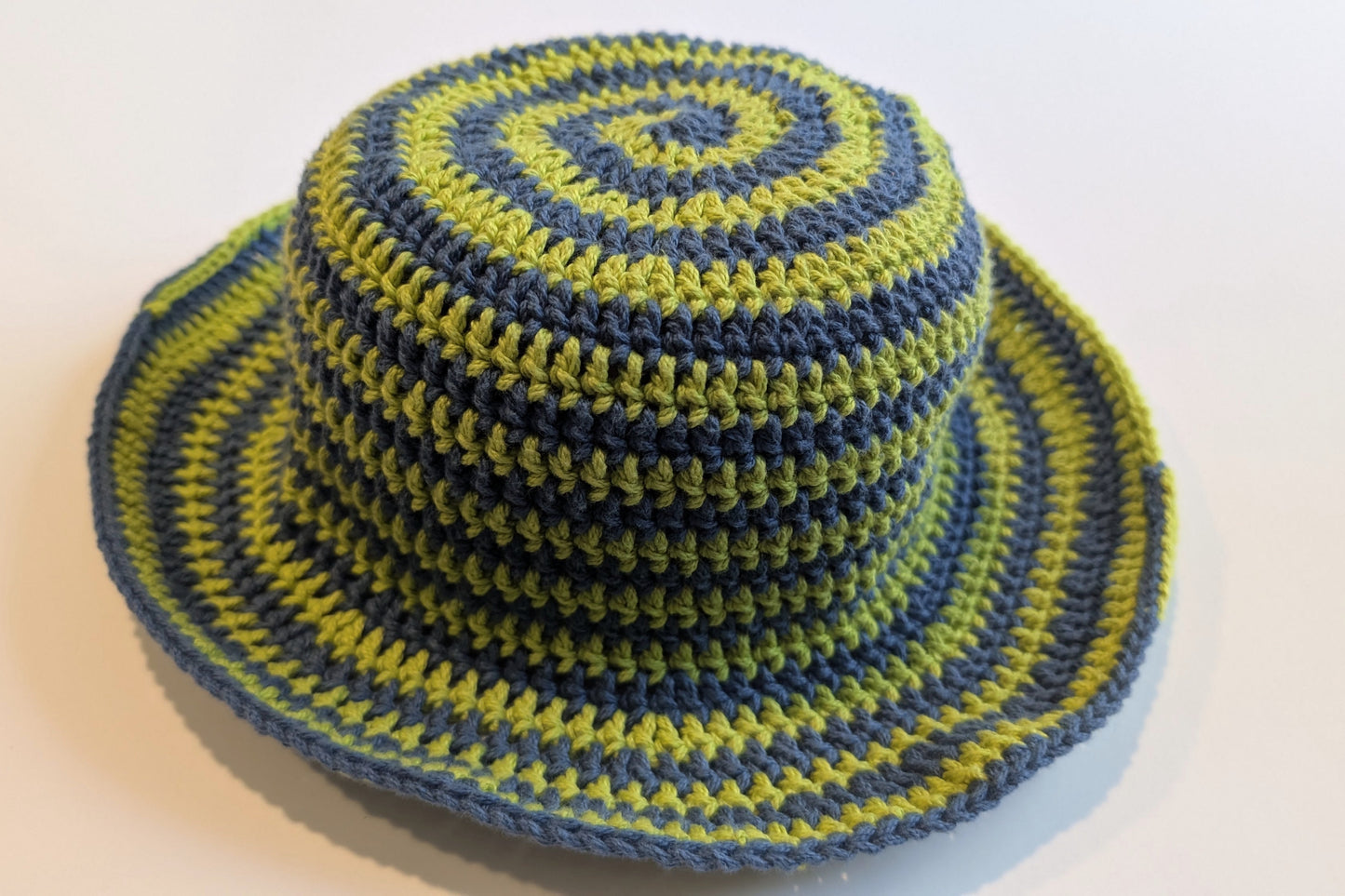 Blue and Green Crochet Spiral Bucket Hat