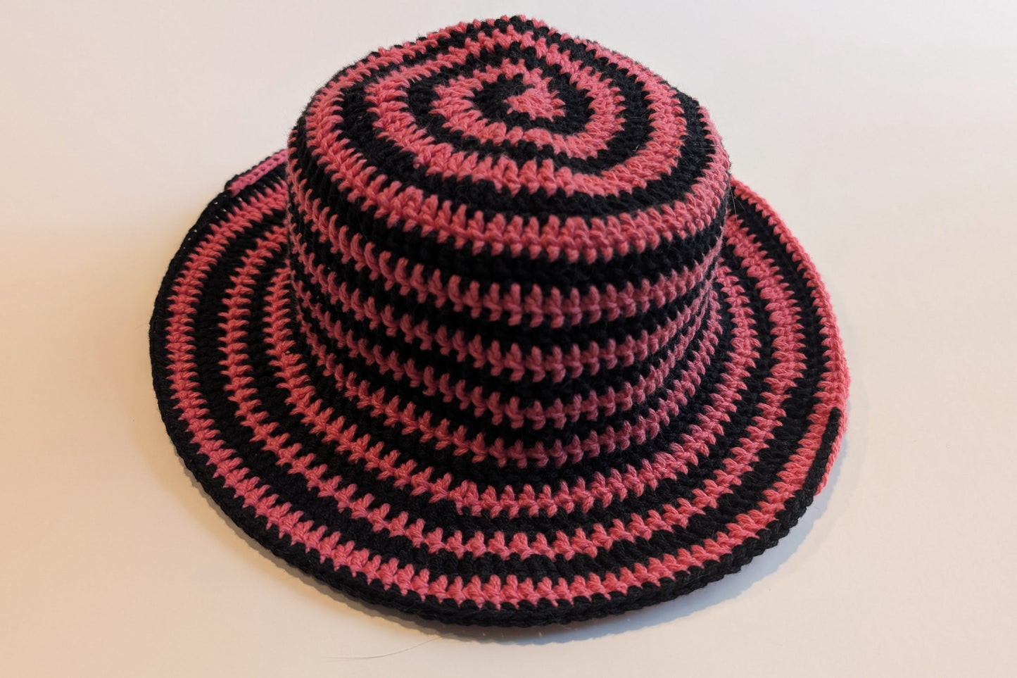 Pink and Black Crochet Spiral Bucket Hat