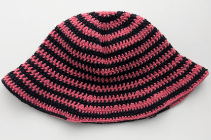 Pink and Black Crochet Spiral Bucket Hat