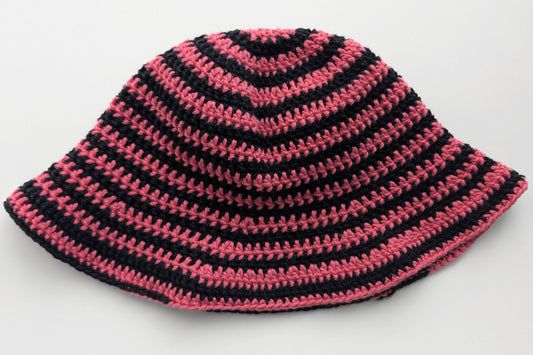 Pink and Black Crochet Spiral Bucket Hat