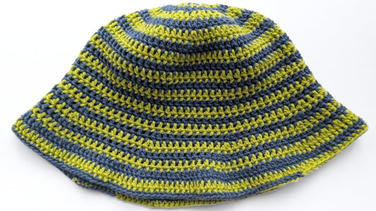 Blue and Green Crochet Spiral Bucket Hat