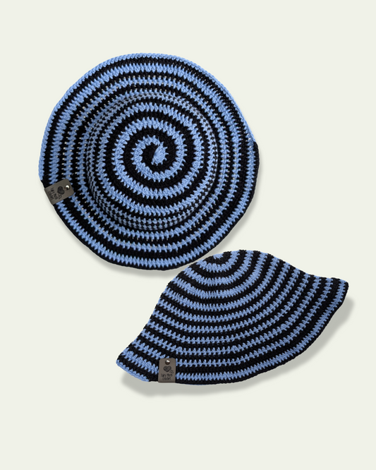 Black and light blue Spiral Bucket hat