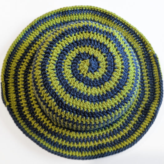 Blue and Green Crochet Spiral Bucket Hat