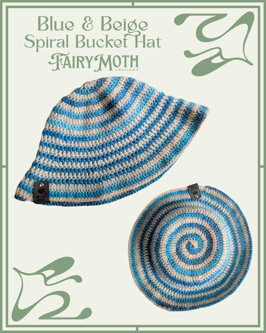 Beige and Blue Spiral Bucket hat