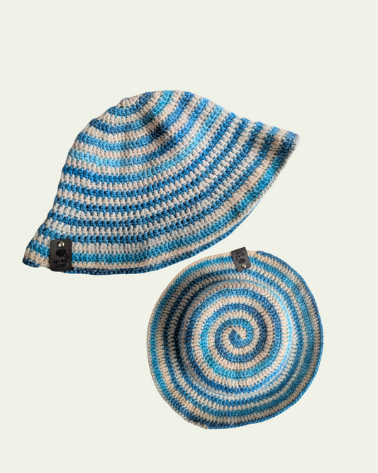 Beige and Blue Spiral Bucket hat