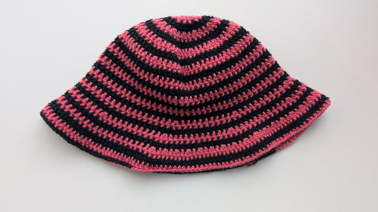 Pink and Black Crochet Spiral Bucket Hat
