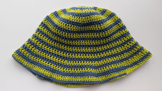 Blue and Green Crochet Spiral Bucket Hat