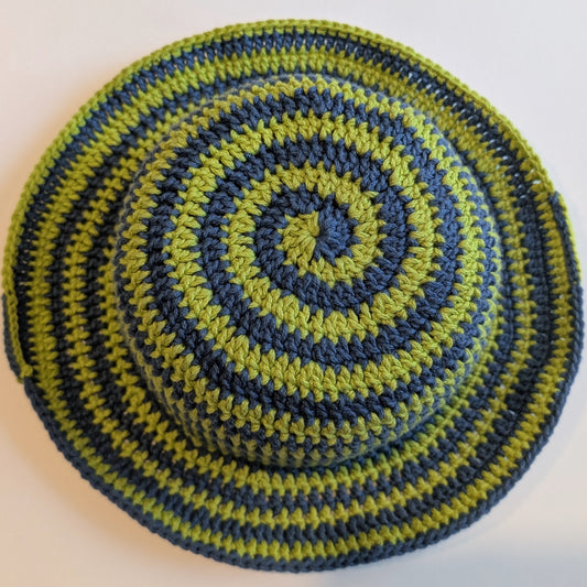 Blue and Green Crochet Spiral Bucket Hat
