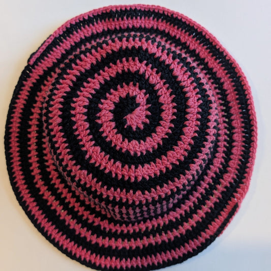 Pink and Black Crochet Spiral Bucket Hat