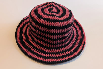 Pink and Black Crochet Spiral Bucket Hat